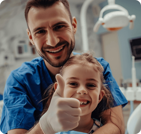 man giving thumbs up girl blue uniform